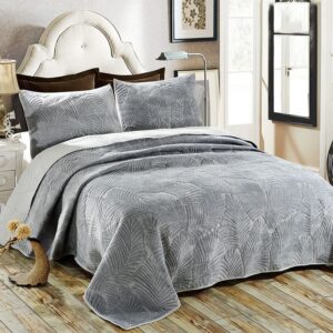 3Pcs Embroidered Bed Cover Plush Double Bedspread King Size Velvet Blanket