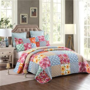 3PC Cotton Plaid Bedspread On The Bed Bohemian Bedding Quilted Duvet Blanket
