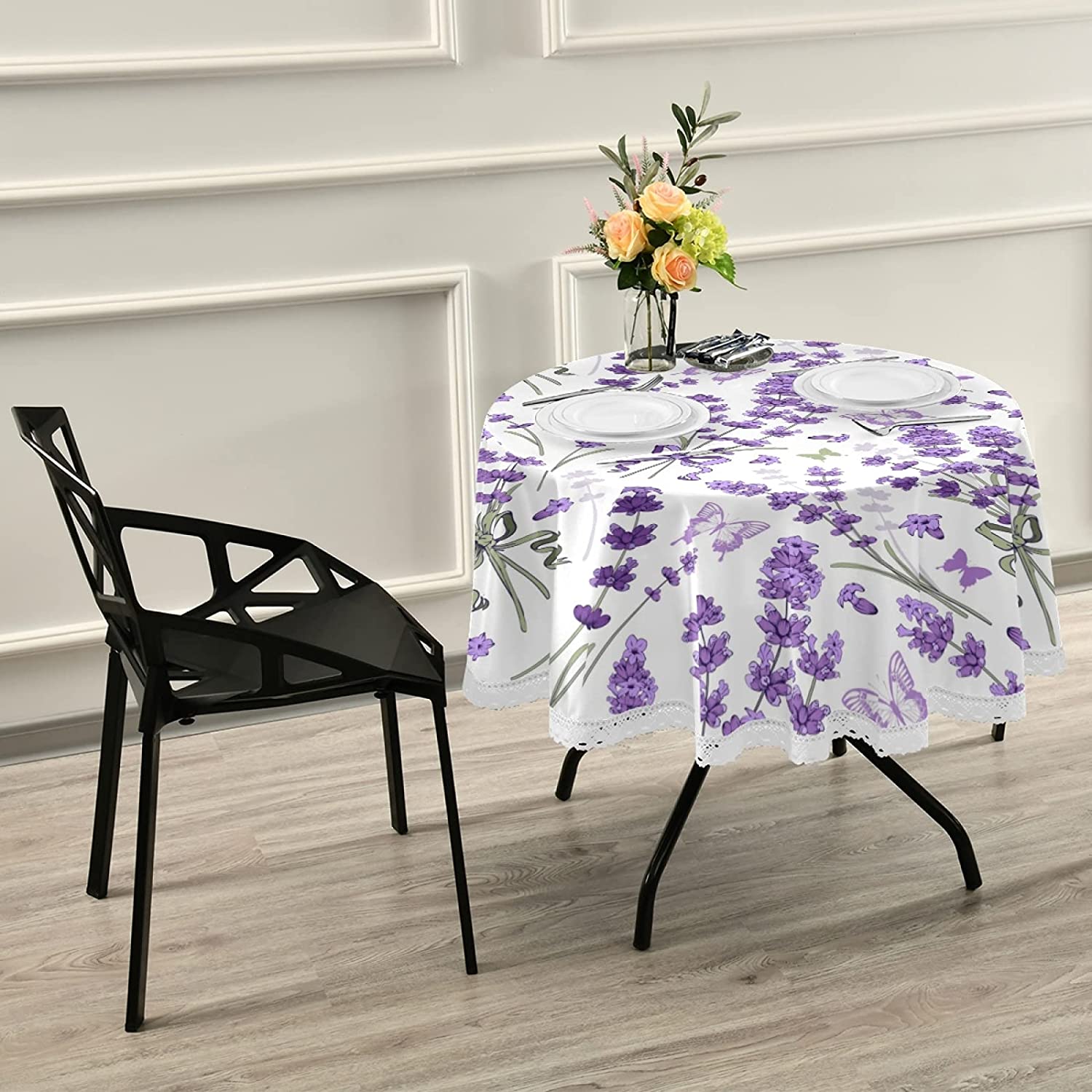 Floral Lavender Round Tablecloth Washable Table Cloths Cover For Party Picnic Dining Décor