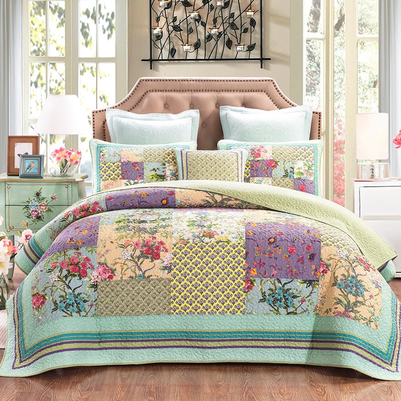 green floral bedspread