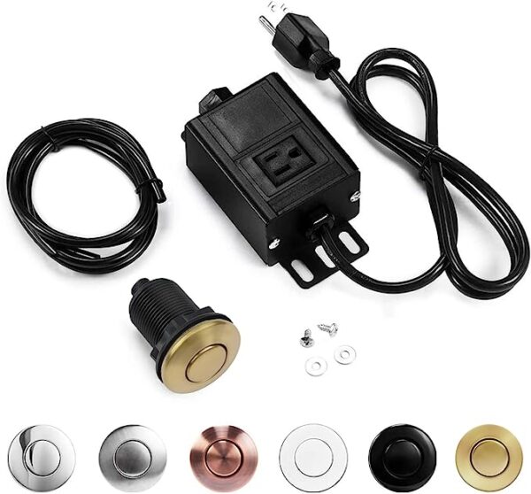 Garbage Disposal Air Switch Kit - 2" Brushed Gold On/Off Push Button with Aluminum Alloy Power Module