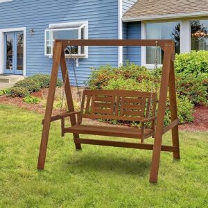 2-Seater Porch Swing with Frame, 4ft Tioman Hardwood Patio/Garden/Outdoor Swing in Natural Finish