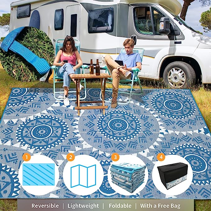 Waterproof Carpet Navy Blue 9x12 Outdoor Patio Rug - Stain Resistant, Perfect for Camping, Deck, and Pool Area