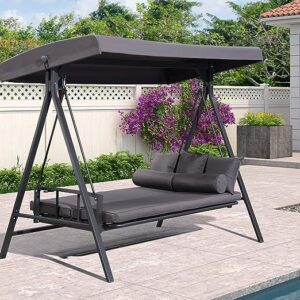 3-Seat Porch Swing with A Frame, Adjustable Backrest, and Weather Resistant Steel Frame, Perfect for Your Outdoor Patio, Front Porch, or Lawn