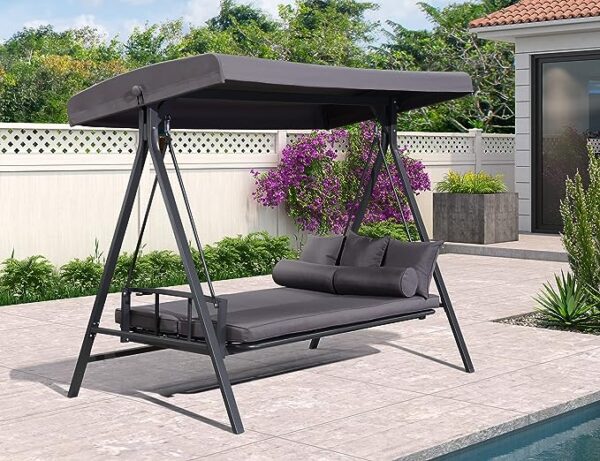 3-Seat Porch Swing with A Frame, Adjustable Backrest, and Weather Resistant Steel Frame, Perfect for Your Outdoor Patio, Front Porch, or Lawn
