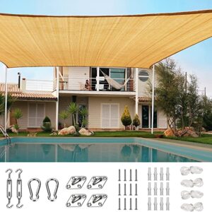Pool Shades: 20X20FT HDPE Square Sun Shade Sail Canopy - UV Block Outdoor Patio Garden Kit