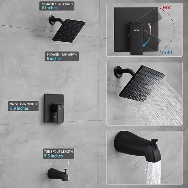 Matte Black Tub Spout Faucet Set with Rain Shower Head - Single-Handle Trim Kit