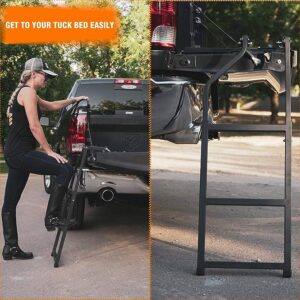 Tailgate Ladder for Pickup Truck Bed - Foldable with Durable Aluminum Step Grip Plates and Sturdy Rubber Feet