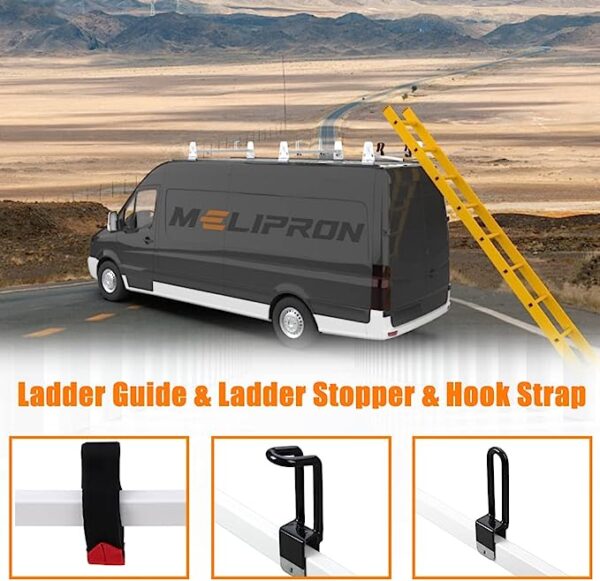 Tailgate Ladder Roof Rack with Rear Roller for Full-Size Cargo Vans (Chevy Express, Ford, GMC Savana) with Rain Gutter