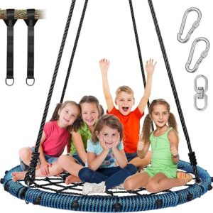 Disc Swing for Kids and Adults: 45-Inch Spider Web Tree Swing with 750lbs Capacity, Swivel, Hanging Straps, and Steel Frame