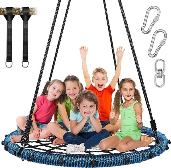 Disc Swing for Kids and Adults: 45-Inch Spider Web Tree Swing with 750lbs Capacity, Swivel, Hanging Straps, and Steel Frame
