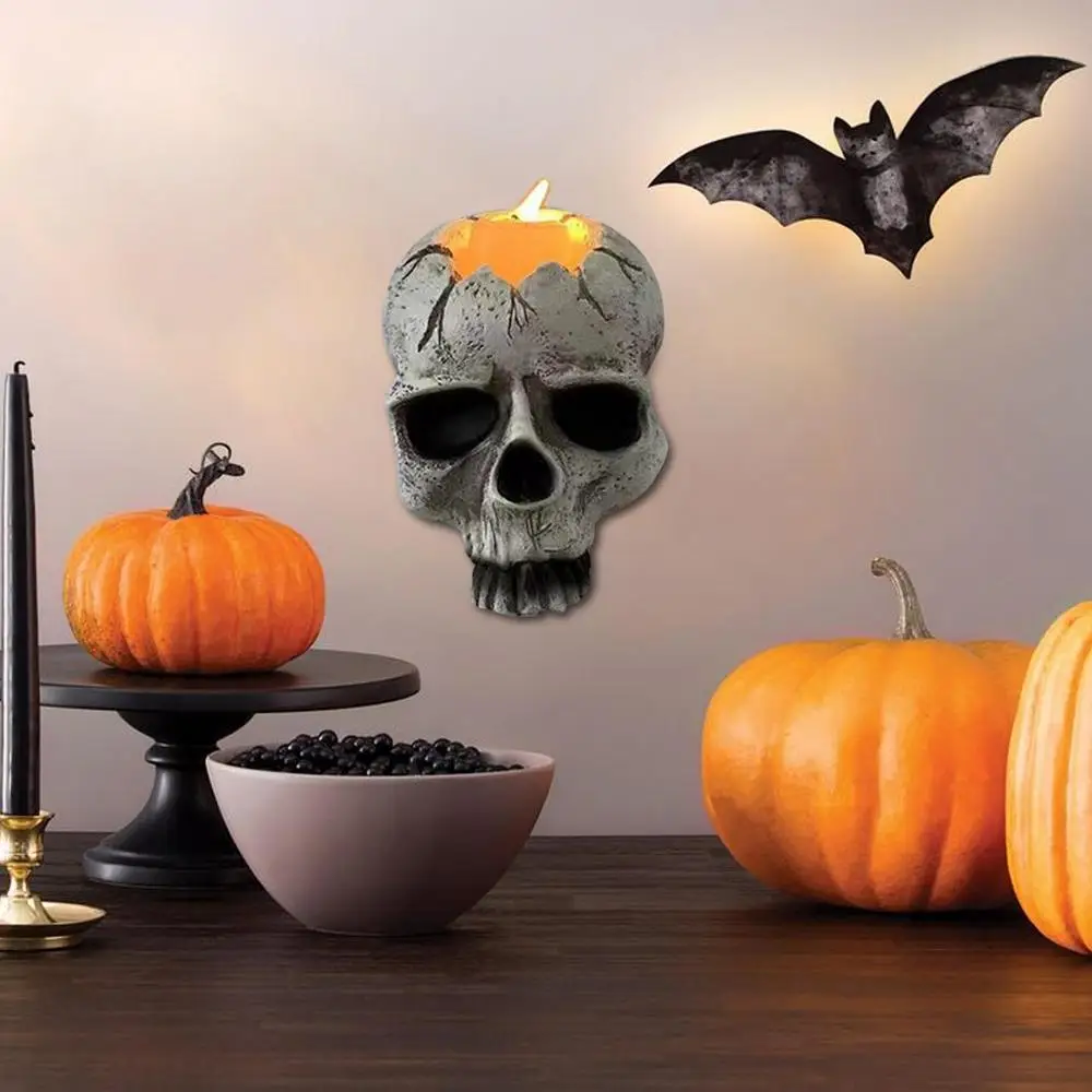Halloween Resin Skeleton Skull Wall Sconces for Candles Decor With Hook - Portable Candle Organizer Ornament for Home Decoration