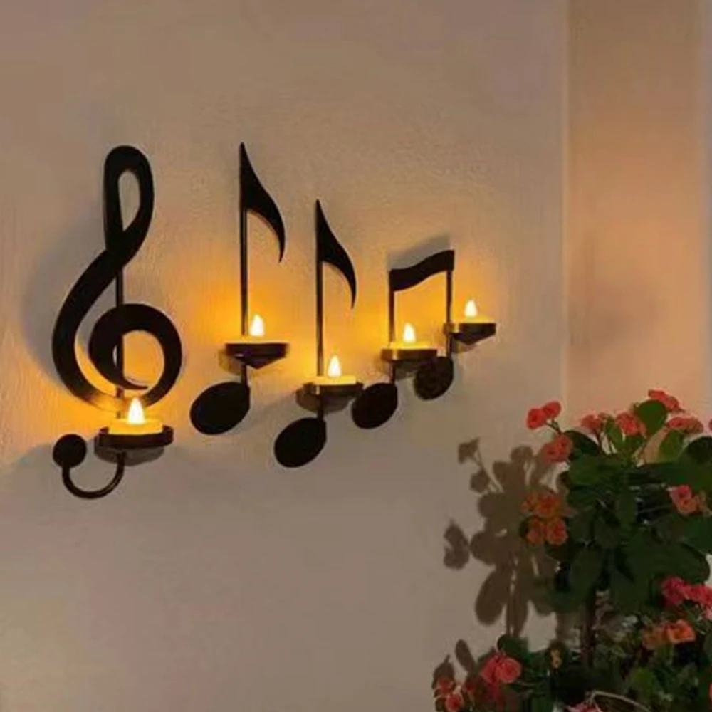 Music Note Wall Sconce Candle Holder with Treble Clef, Quarter Note, and Double Note: Decoration Crafts for Home Office Decor