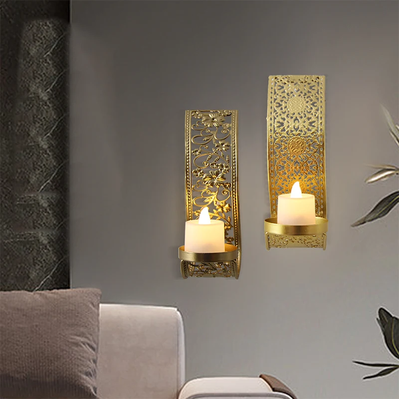 2pcs Hollow Out Wall Sconces for Candles Home Decoration Aromatherapy Rack Arab Metal Craft Candlestick Holder Stand