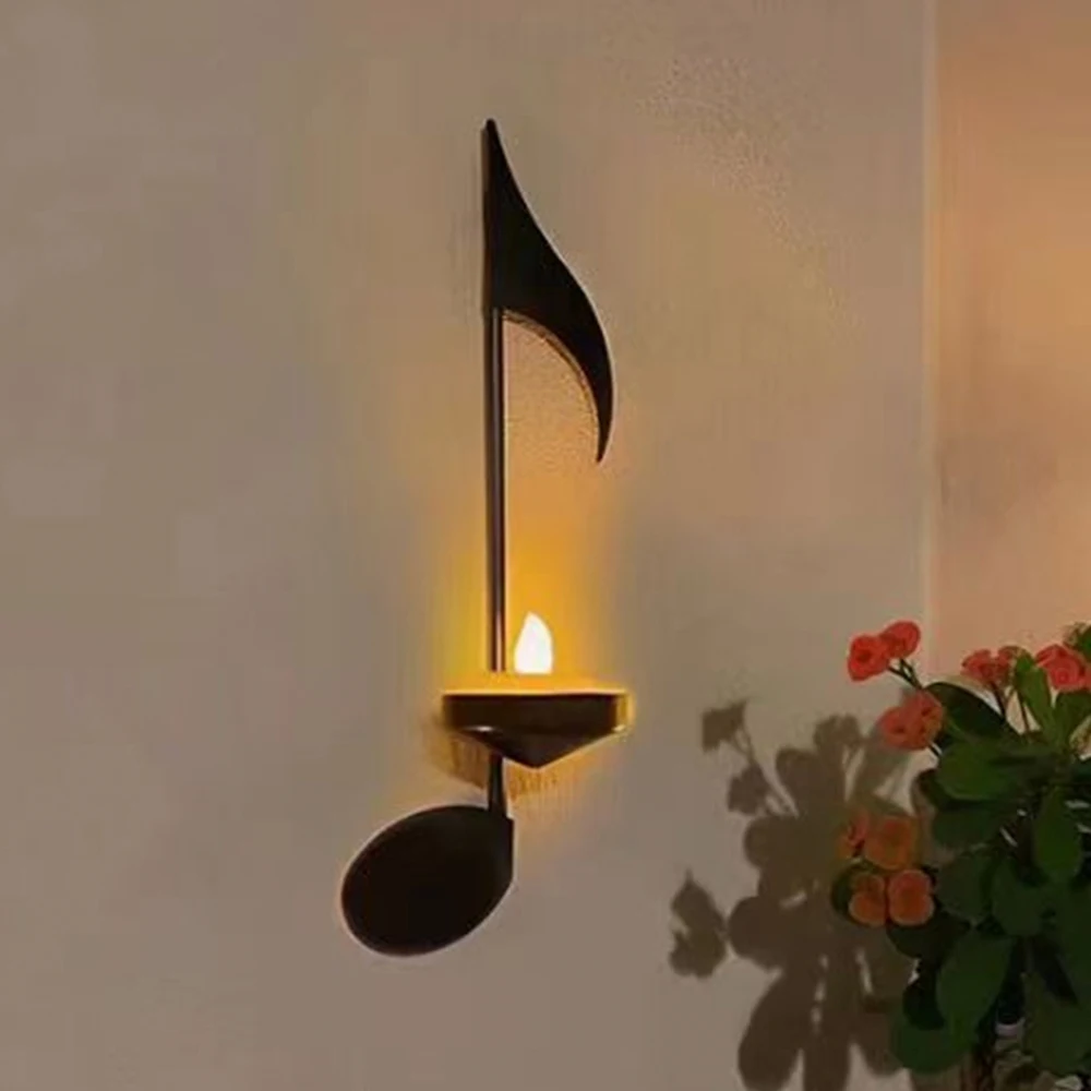 Music Note Wall Sconce Candle Holder with Treble Clef, Quarter Note, and Double Note: Decoration Crafts for Home Office Decor