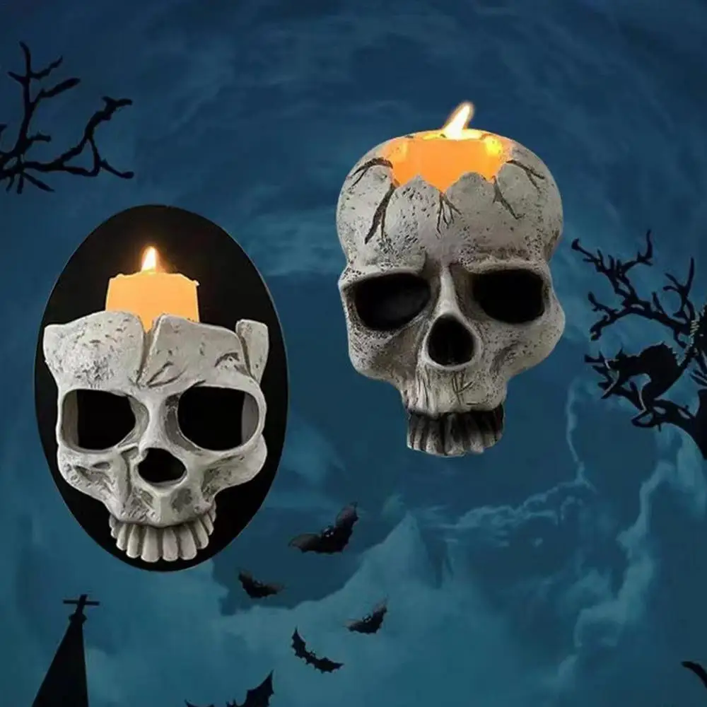 Halloween Resin Skeleton Skull Wall Sconces for Candles Decor With Hook - Portable Candle Organizer Ornament for Home Decoration