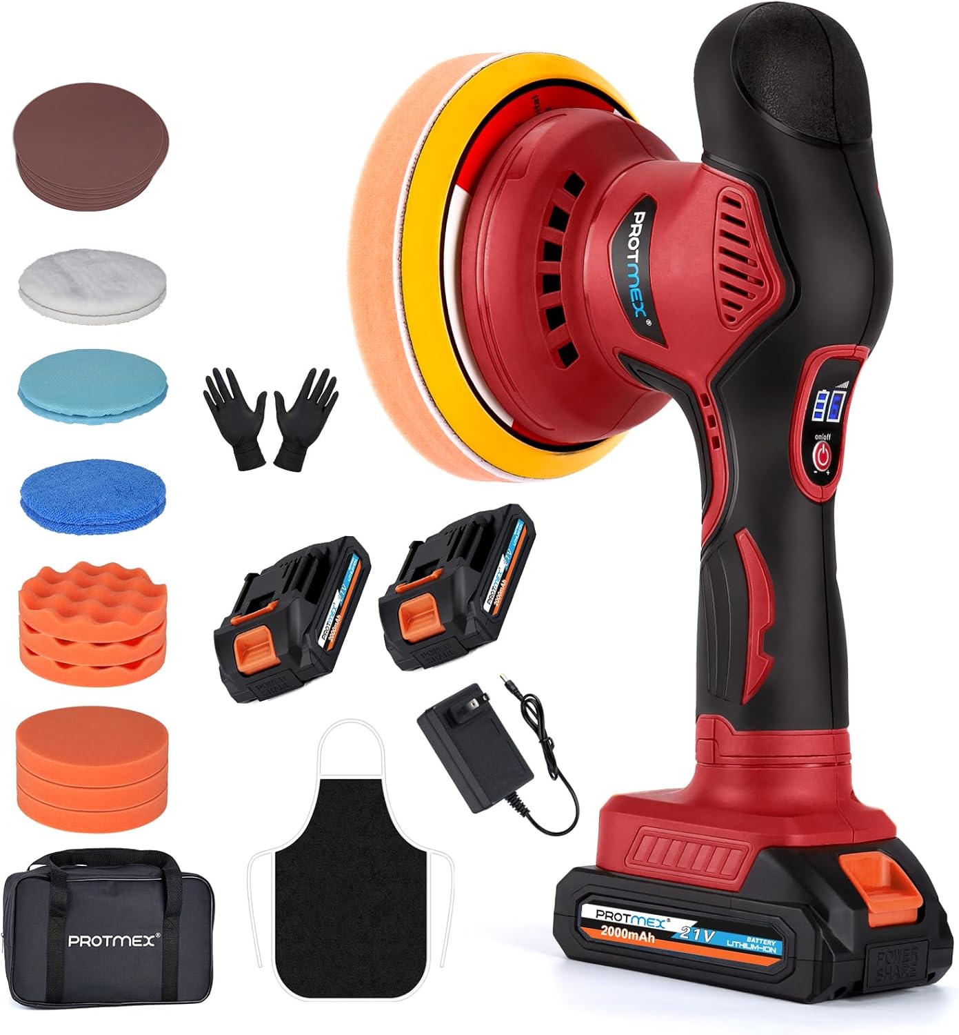 Protmex Cordless Car Buffer & Polisher Kit (Red)