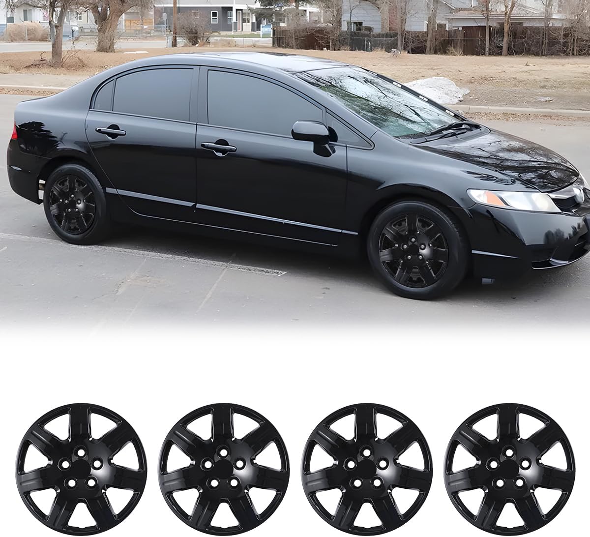 ROXX 4PC Hubcaps for Honda Civic 2006-2011 | Black