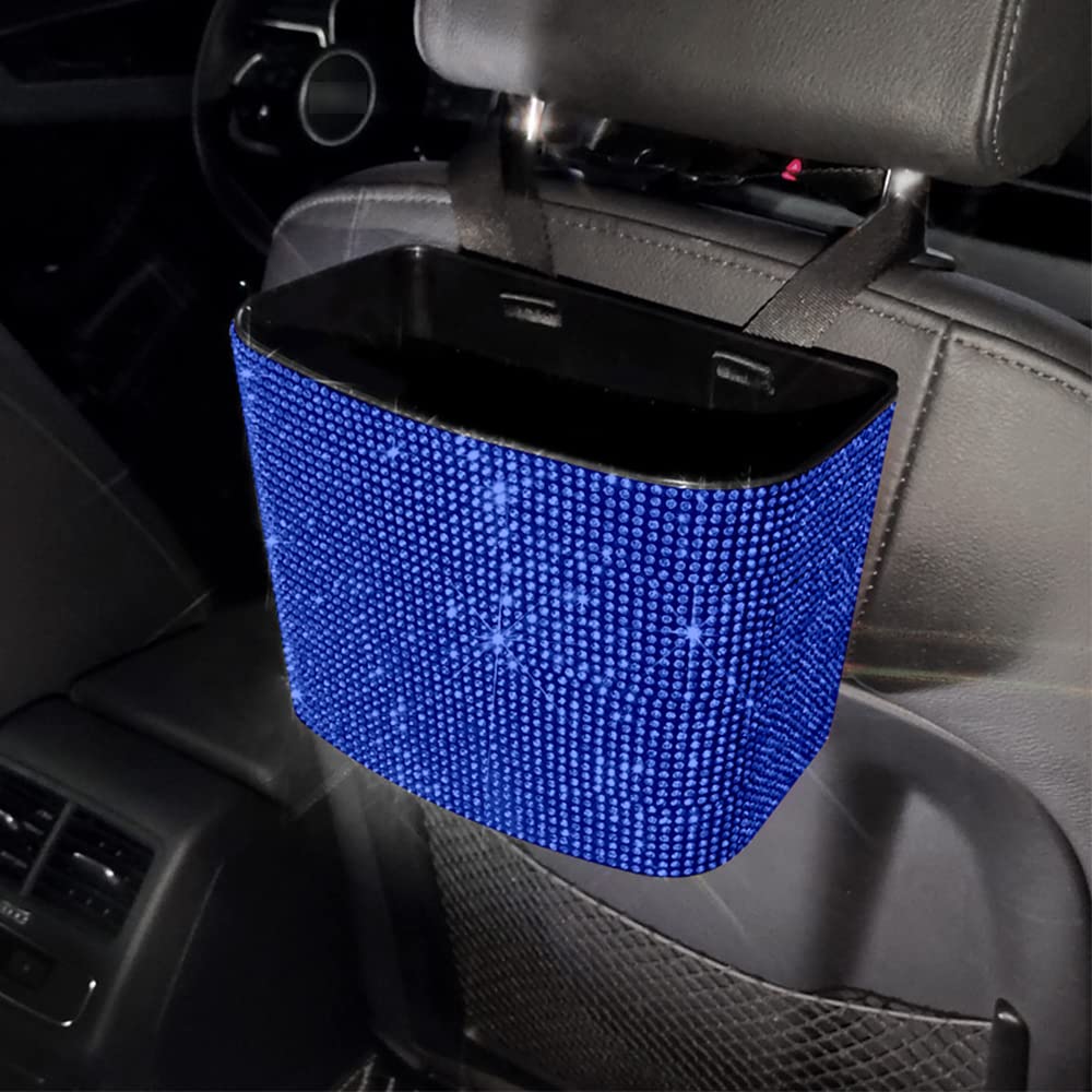 Blue Rhinestone Car Trash Can - Universal Vehicle Organizer