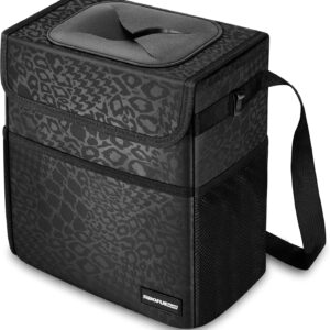 SIBOFUEGO Car Trash Can w/Lid – 2 Gal Leak-Proof Bin, Foldable Organizer