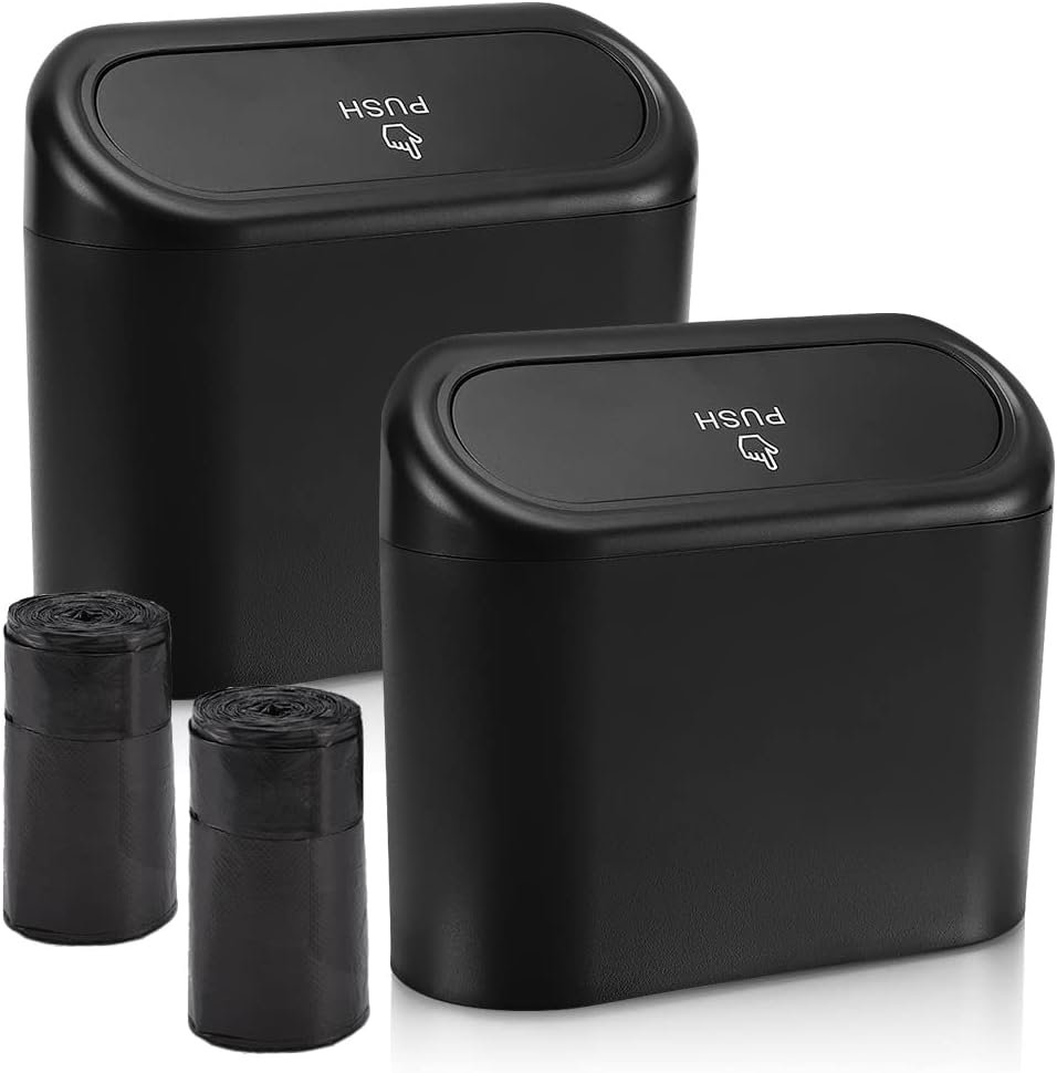 Accmor Car Trash Can w/Lid, 2-Pack Mini Bin + 60 Bags