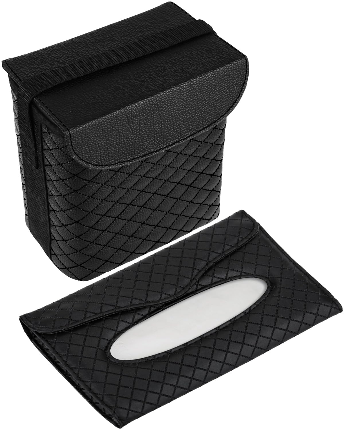 BELINOUS Leather Car Trash Can w/ Tissue Holder