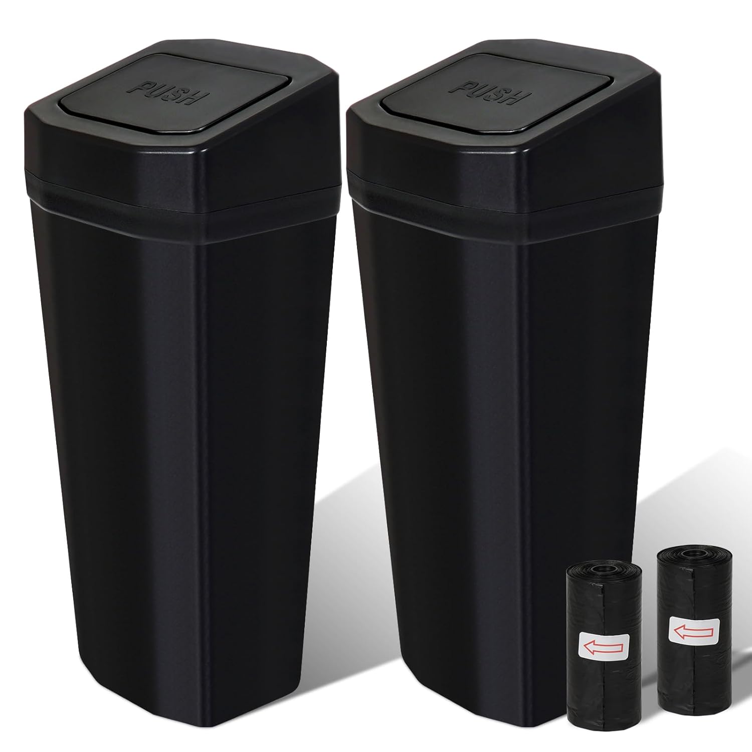 2-Pack Car Trash Can with Lid - Black Mini Bin for Cup Holder