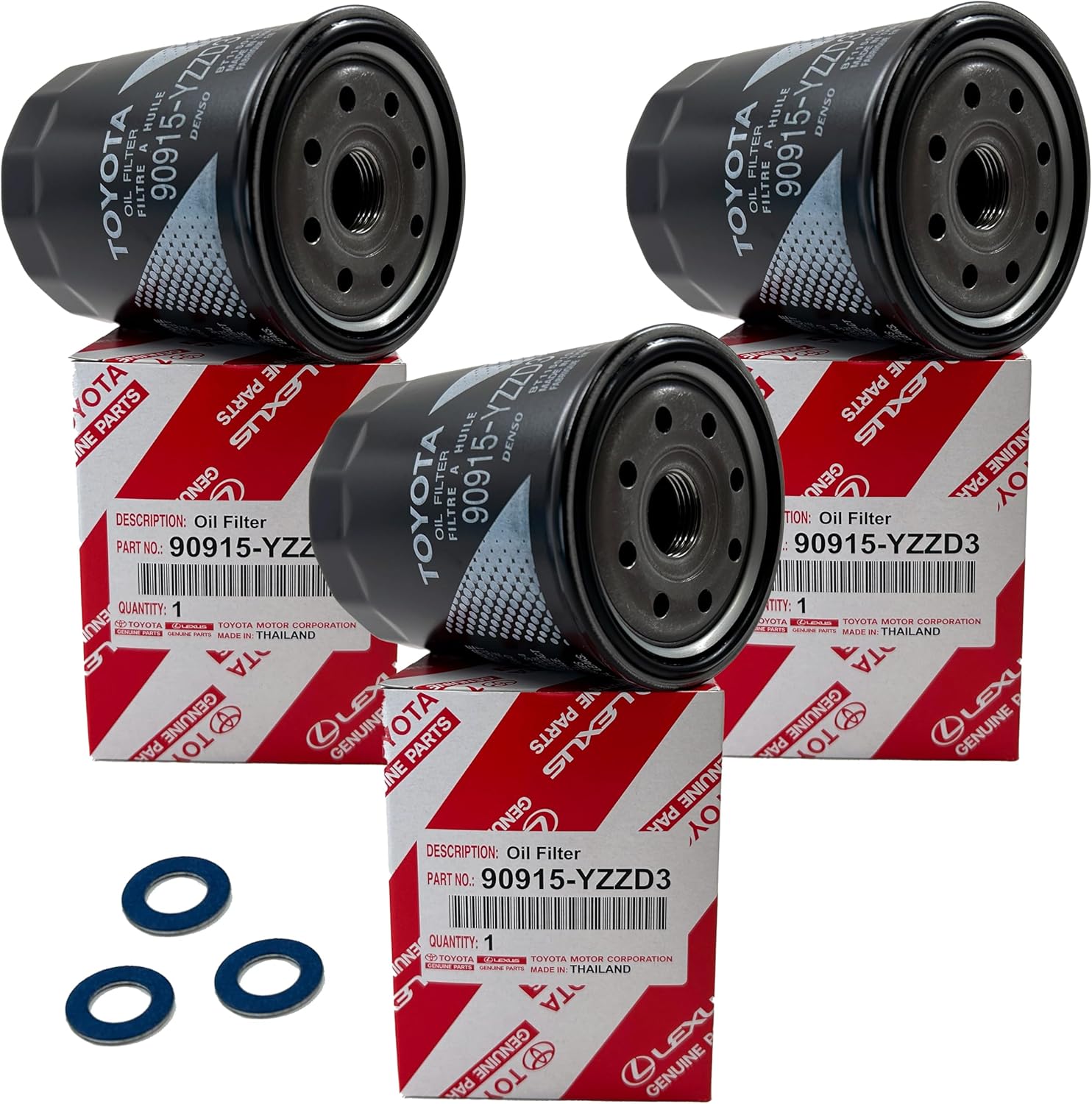 Genuine Oil Filter 90915-YZZD3 + Washers - 3 Pack