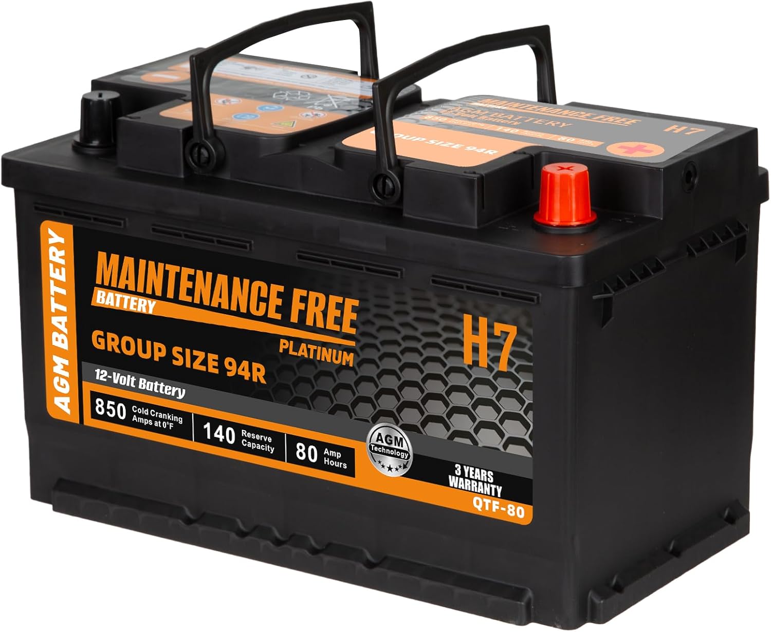 Autocessking H7 94R AGM Car Battery 80Ah 850CCA
