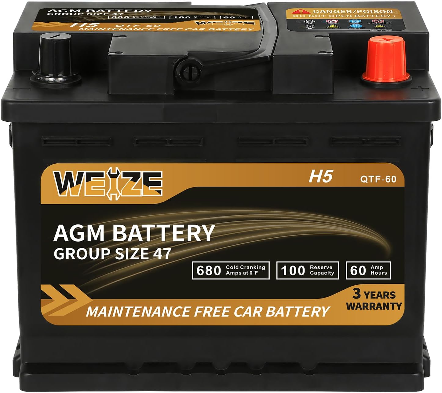 Weize AGM Battery Group 47 60Ah 680CCA 12V