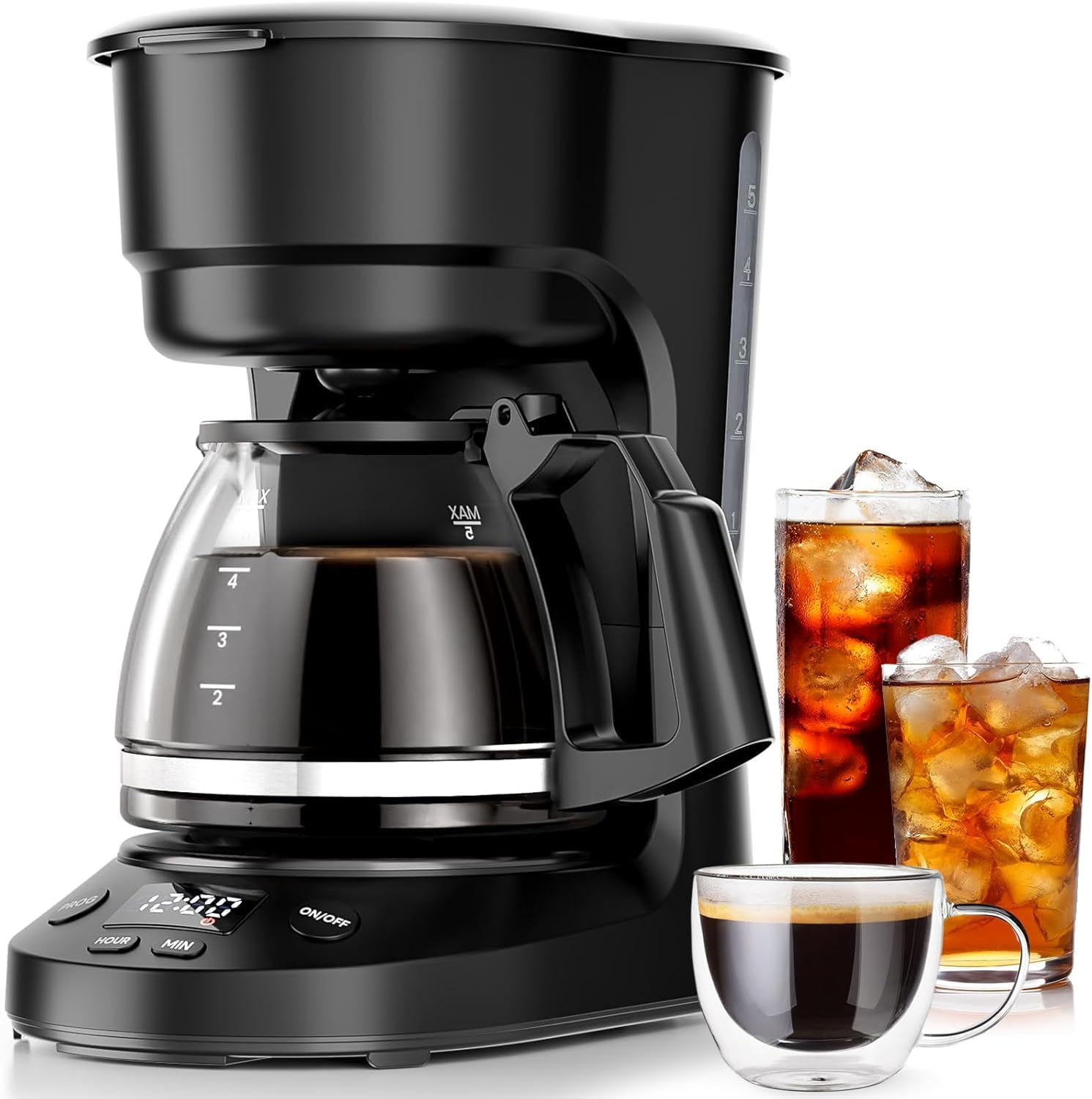 Kismile 5-Cup Coffee Maker w/ LED Display & Auto Shut-Off