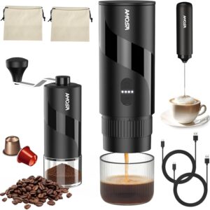 All-in-1 Portable Coffee Maker Set - Travel Espresso Grinder & Frother