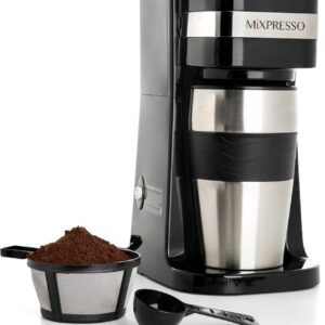 Mixpresso Black Single-Serve Coffee Maker w/ 14oz Mug