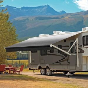 20ft Motorized RV Awning - Retractable Electric Camper Shade, White Frame