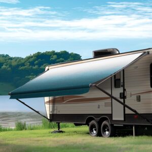 RecPro 20' RV Awning Frame Set - Black with Blue Fade Vinyl