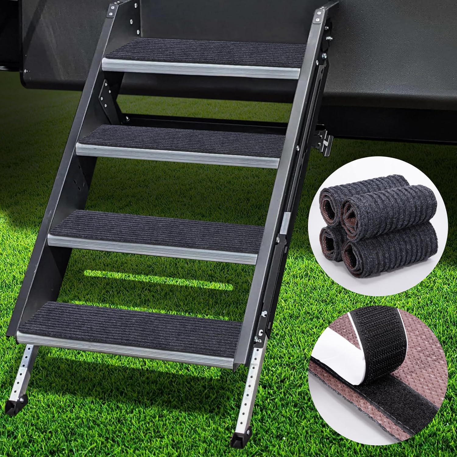 RV Step Covers 4-Pack, 24" x 7.5" Non-Slip Camper Treads (Gray)
