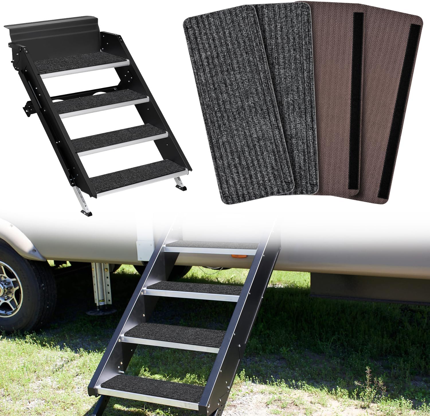 Nilight RV Step Covers 4-Pack, 19x7.5" Gray Camper Stair Rugs