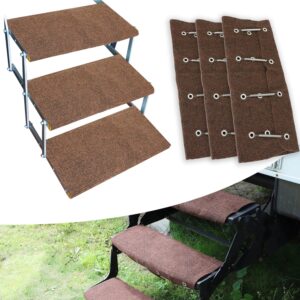 RV Step Covers 3-Pack, 22in Wide Camper Stair Rugs – Brown