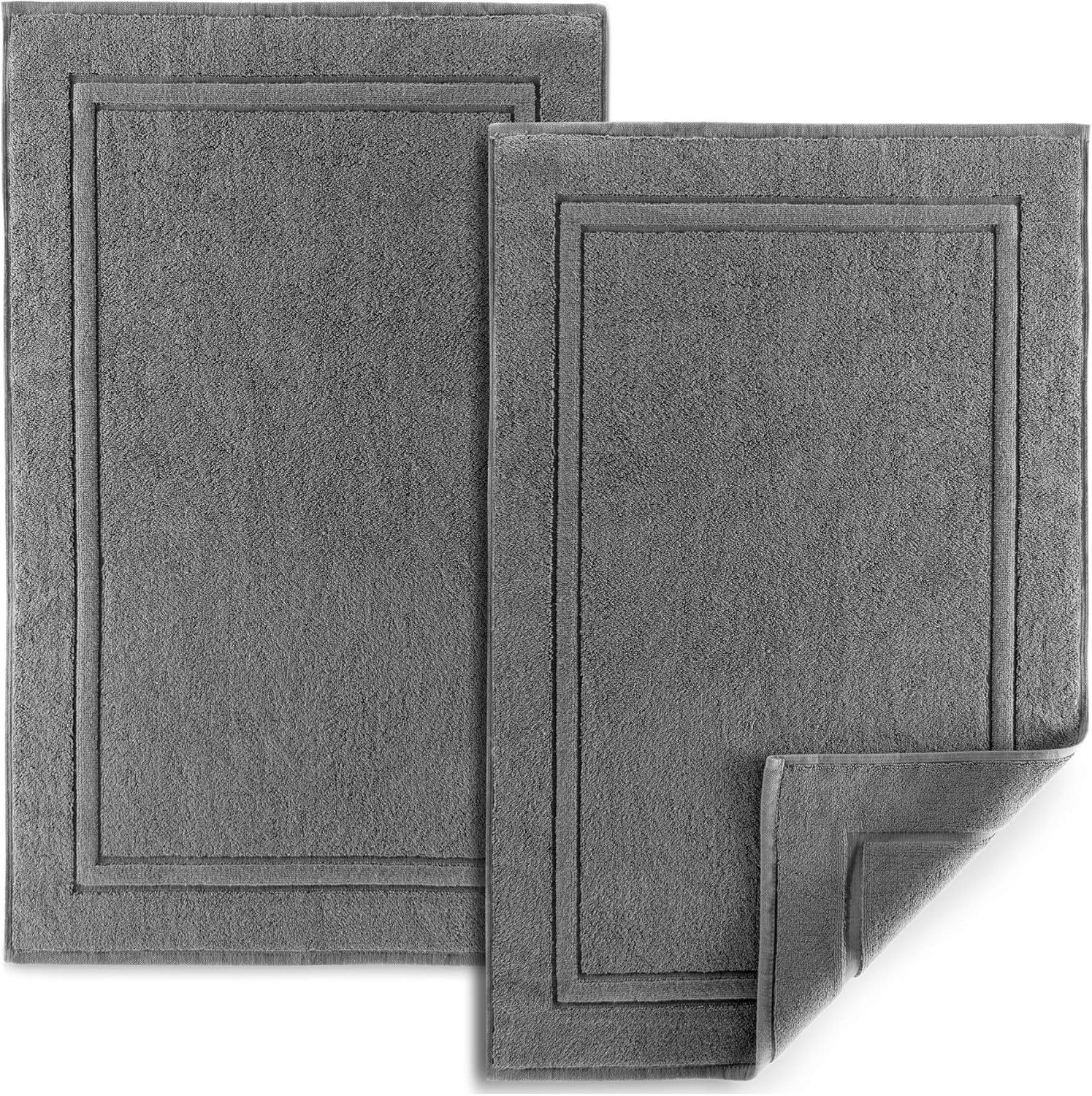 ALIBI Bath Mat Set | 2 Pack, Soft Cotton Towels - Grey