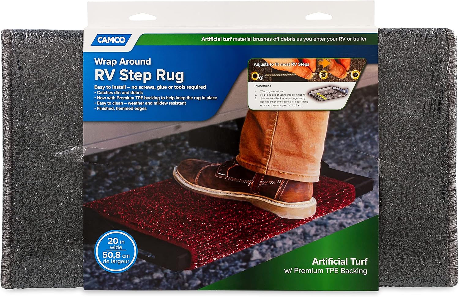 Camco RV Step Rug - Gray, 22"x20" - Turf