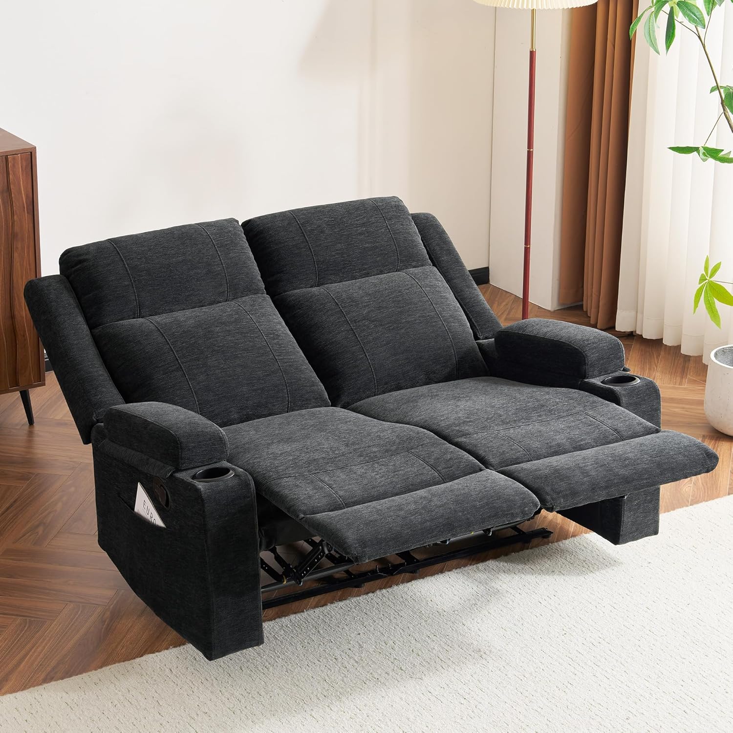 GUEAPY 55" Manual Reclining Loveseat Sofa w/ Cup Holders