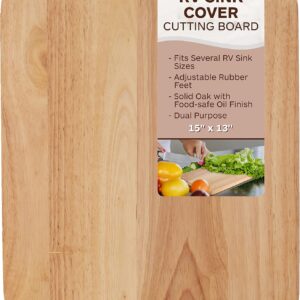 TonGass RV Sink Cover & Cutting Board - 15" x 13" Solid Oak