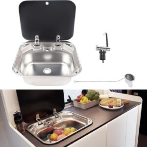 RV Sink with Glass Cover & Foldable Faucet