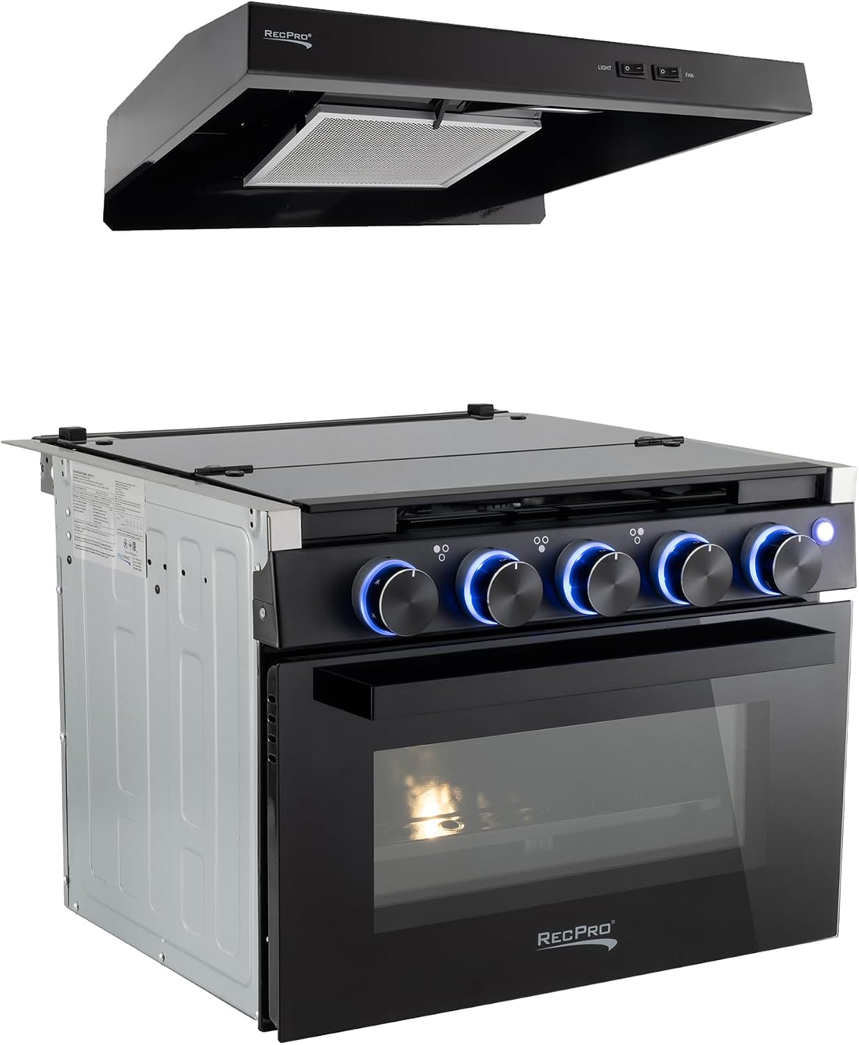 RecPro RV Gas Stove 3-Burner | 71K BTU | Black/Silver