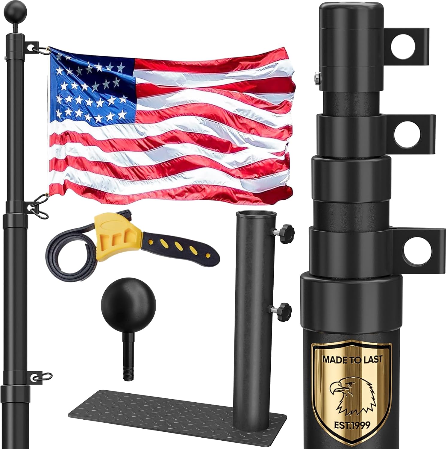 25FT Heavy-Duty Tailgate Flag Pole with Tire Mount