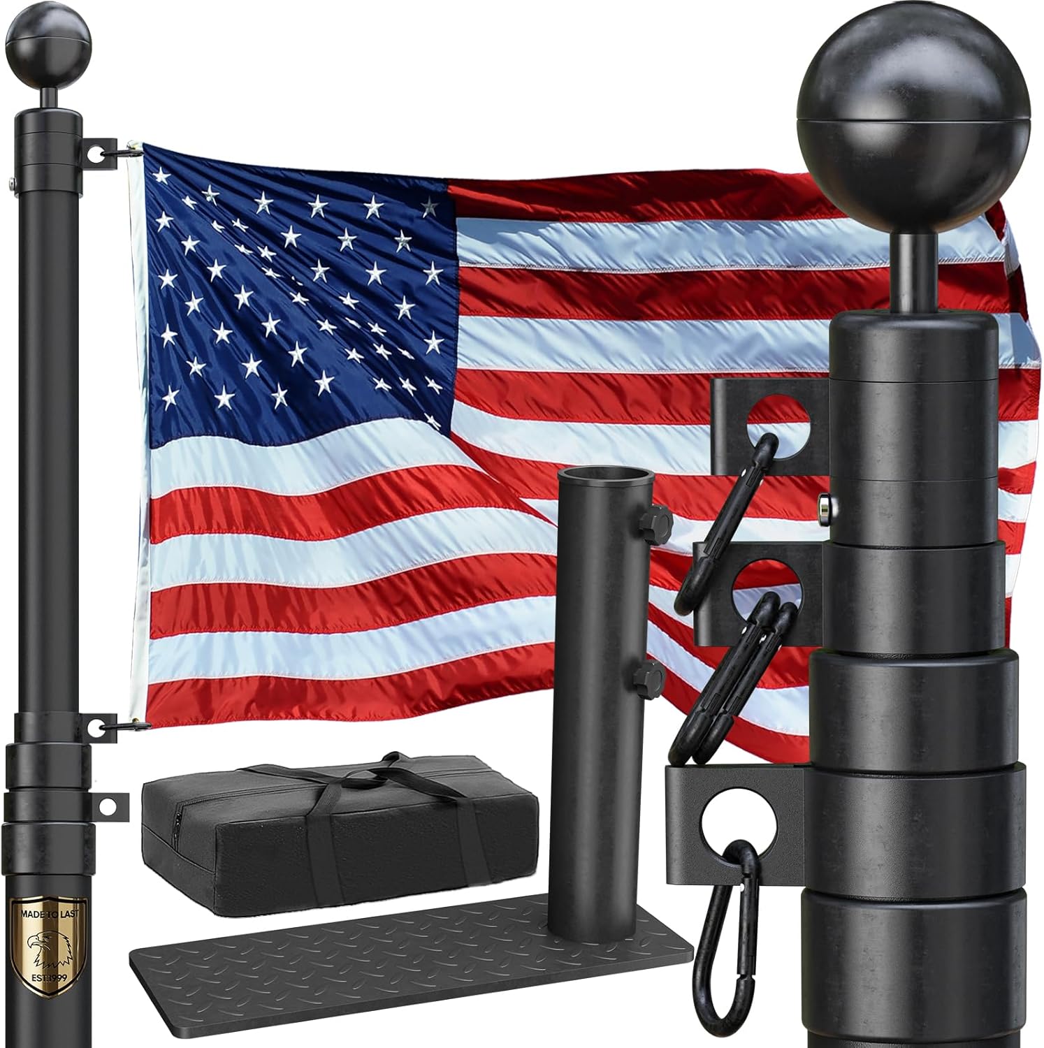 25FT RV Aluminum Telescoping Flagpole Kit - Portable RV Flag Pole Set