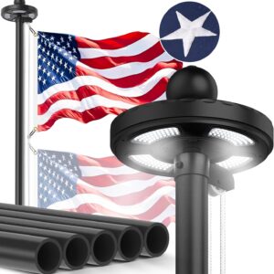 25ft Heavy-Duty Flagpole Kit w/ Solar Light & USA Flag