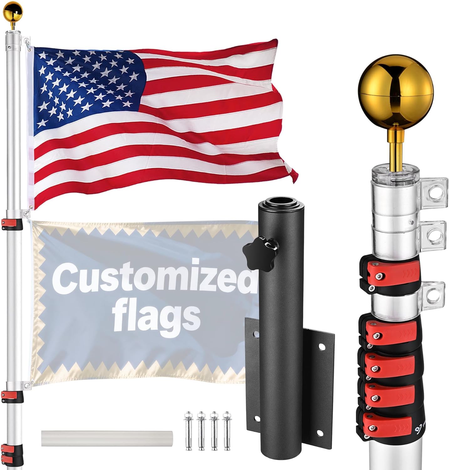 Yescom 20ft RV Flagpole Kit w/ 3x5ft Flag & Mount