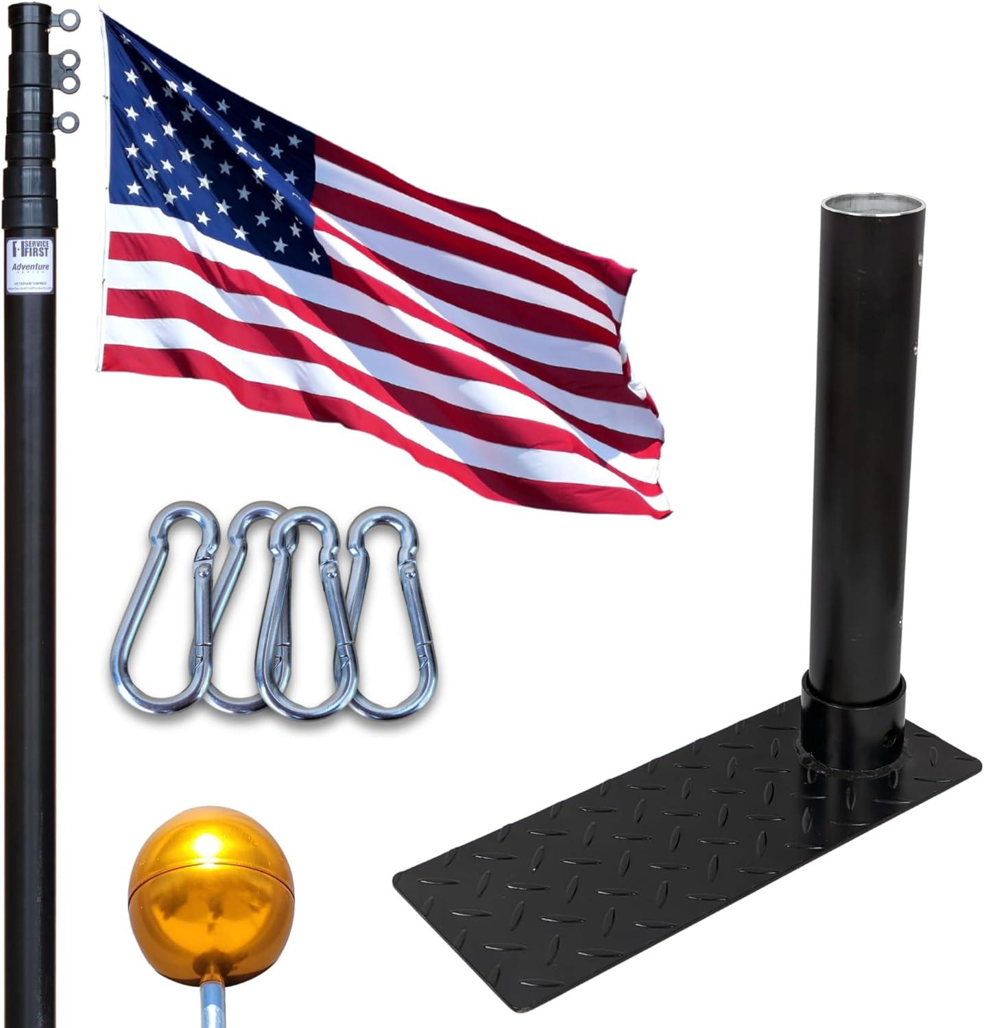 Service First 20FT Black Tailgate Flag Pole Kit
