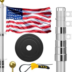 20FT Telescoping USA Flag Pole w/ Collar Base